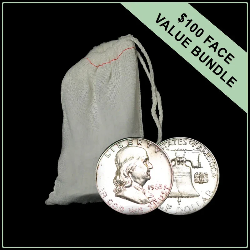 90% American Silver Franklin Half Dollars - $100 Face Value